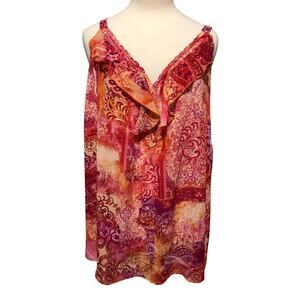 Avenue 22 24 Orange Pink Purple Sleeveless Paisley Crepe Top Ruffle Thin Strap